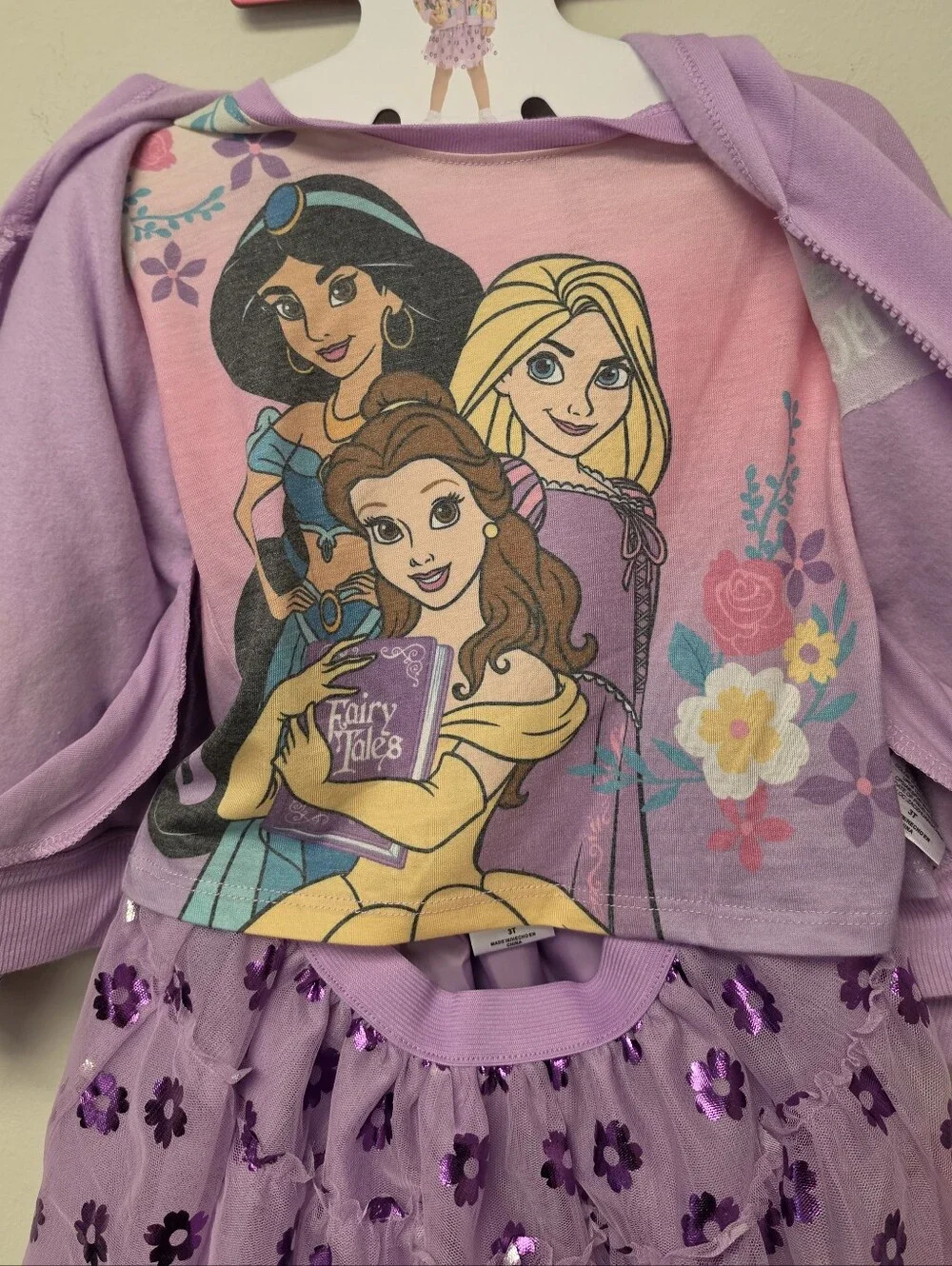 Disney Princess 3 piece Tutu Set Jacket Tutu Skirt and Shirt Purple 3T